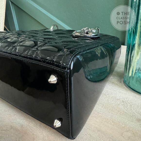 ❌SOLD❌ EUC Christian Dior Lady Patent Medium Black Silver Crossbody Bag 2017 - Picture 7 of 16